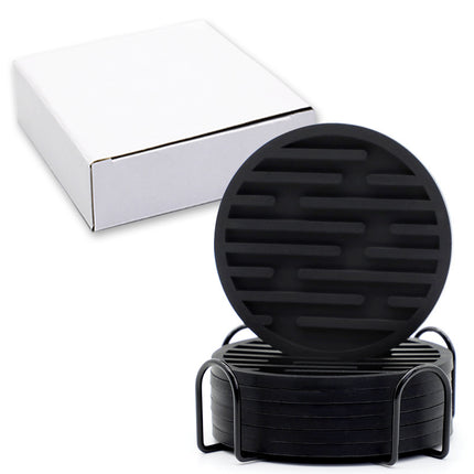 Silicone Coaster 10cm Round Heat Insulation Mat Marble Coffee Coaster Mat Anti-Perm Mat Set Storage Striped Drain