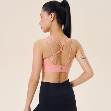 Sports Bra Women's Outer Wear Running All-In-One Cup Beautiful Back Thin Strap Bra Breathable Sweat-Absorbent Pilates Fitness Vest