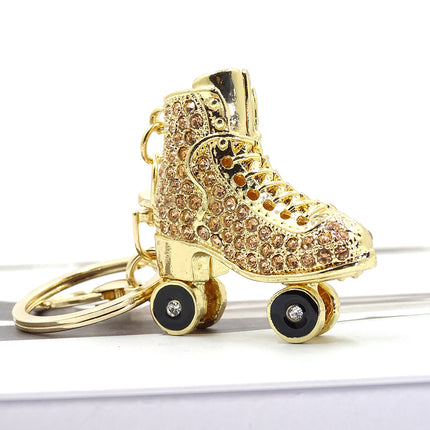 Fashion creative three-dimensional skate shape key chain alloy two-sided diamond drop oil car pendant cross-border hot sale