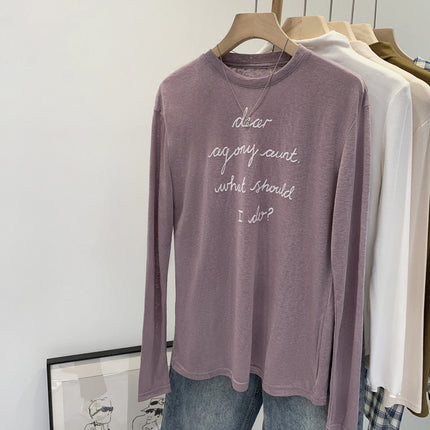 Summer Ootd Lyocell Tencel Fashion Letter Print Mint Green Long-Sleeved T-Shirt for Women 2025 New Style Right Shoulder
