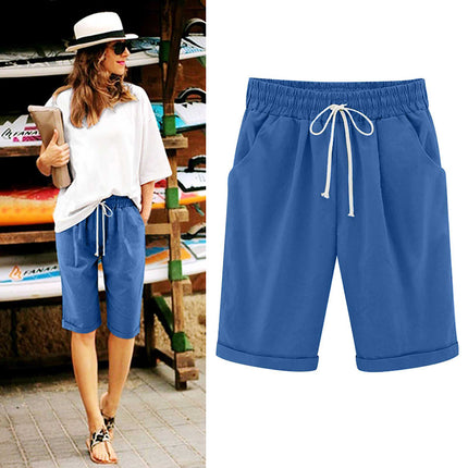 Cross-border European and American women's clothing Amazon independent station women's cotton and linen solid color pocket tether cropped pants casual pants in stock