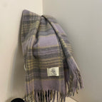 Square label plaid brushed taro purple