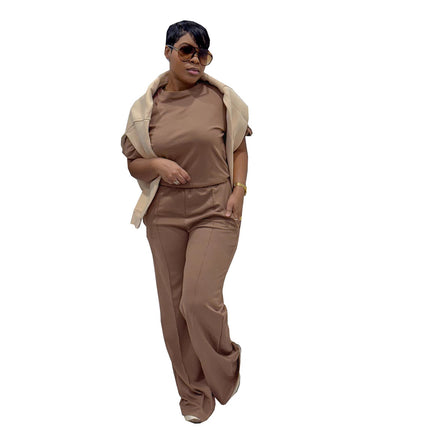 Tw658 Amazon Cross-Mirror European and American Fashion Casual Suit Elegant Commuter Short-Sleeved Top Wide-Leg Two-Piece Set