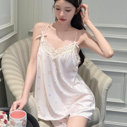 Ice Silk Pajamas Women's Summer Girls Pure Want Sling Shorts Home Clothes suit Pajamas Women's Pink Japanese Sexy