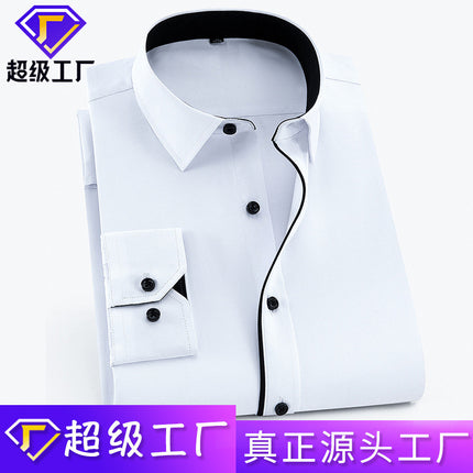 Spring men's business shirt solid color long-sleeved professional shirt workwear men's 40 cotton formal shirt embroidered logo