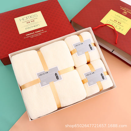 Wholesale coral fleece gift box bath towel three-piece company annual meeting activities hand gift towel gift suit LOGO