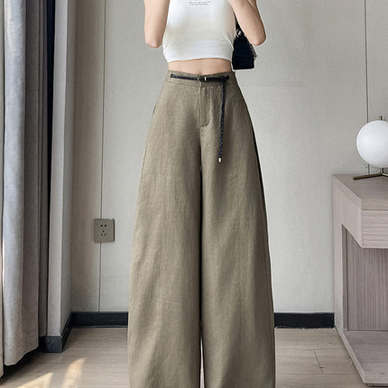 2025 Summer New Tencel Linen Scimitar Pants High Waist Casual Pants Ice Silk Wide Leg Floor Mopping Pants Women