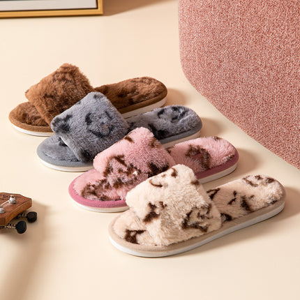 Mao Mao Open-mouth Cross-border Foreign Trade Open-toe Women's Slippers Autumn and Winter Four Seasons Open-mouth Slippers Imitation Rabbit Fur