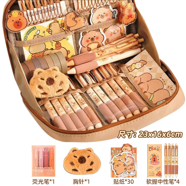 Capybara Pencil Case 12-Layer Canvas Large Capacity Korean Style Stationery Set / Trousse Capybara 12 Couches Toile Grande Capacité Style Coréen Ensemble Papeterie