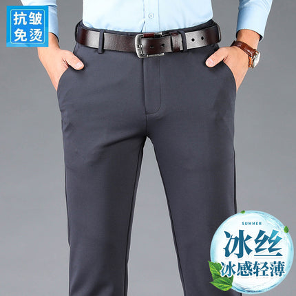 Foreign Trade Specializes in Summer Men's Casual Pants, Loose Large Size, Anti-Wrinkle, No-Iron, Straight Thin Elastic Business Pants for Men