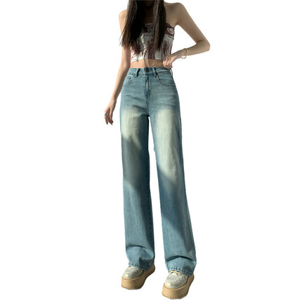 Washed Vintage High Waist Jeans Women's 2025 Spring New Loose Dipped Slim Look Narrow Straight Wide Leg Pants