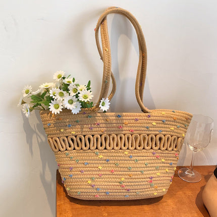Summer Large Capacity Bag Women's National Style New Trendy Fashionable Simple Women's Bag Internet Trendy All-match Single-shoulder Straw Bucket Bag