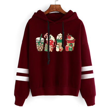 Cross-border foreign trade Europe and the United States Christmas cup printing parallel bars hooded hoodie men's and women's European size autumn and winter coat