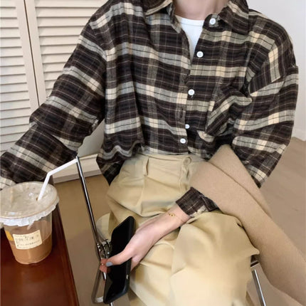 Green Plaid Shirt with Design Sense Niche 2025 Spring and Autumn New Shirt Coat High Sense Long Sleeve Top