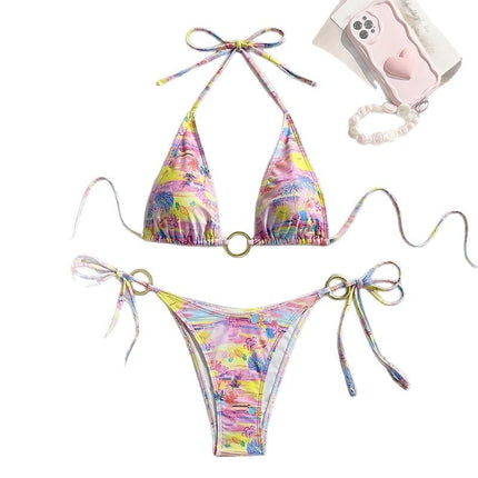 Fresh and Simple Two-Piece Swimsuit for Women, Floral Bikini, New Cross-Border Ruched Gathered Hot Spring Beach Vacation Swimsuit for Women
