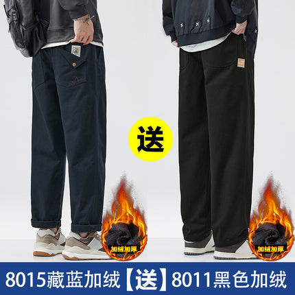 American Pure Cotton Cargo Pants Men's Loose Straight 2025 Spring, Autumn and Summer New Casual Sports Wide-Leg Long Pants