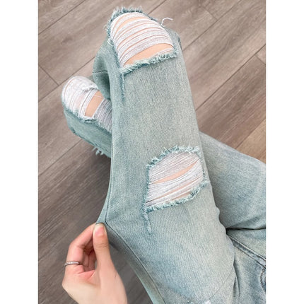 High-Waisted Ripped Jeans for Women, High-End Design, Slimming, Raw Edges, Floor-Length Wide-Leg Flared Pants, Versatile