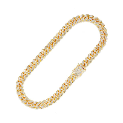 European and American Hot-selling Alloy Diamond-encrusted Cuban Chain Safety Buckle Head Street Daily Wear Jewelry Personalized Hip-hop Necklace