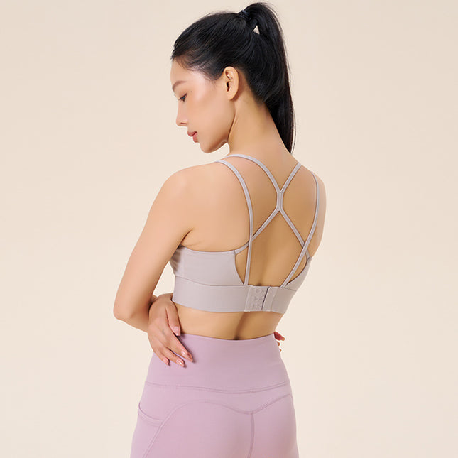 Sports Bra Women's Outer Wear Running All-In-One Cup Beautiful Back Thin Strap Bra Breathable Sweat-Absorbent Pilates Fitness Vest