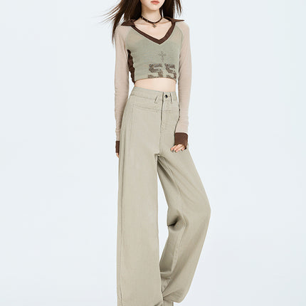 American Retro Wide-Leg Pants 2025 Autumn New Trendy Design Loose Slimming Versatile Floor-Length Jeans for Women