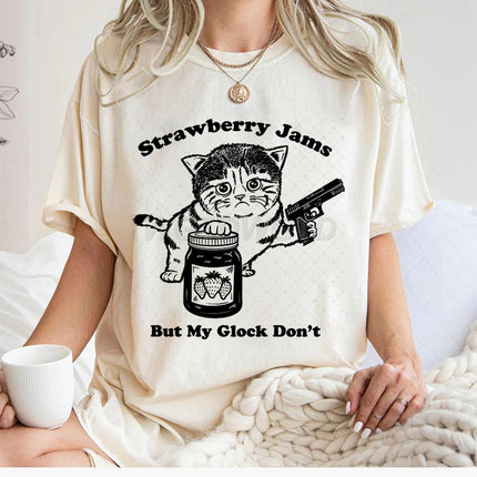 Fun Printed Cat New Pullover Cross-Border Casual Round Neck Top Women's Summer Loose Sports Short Sleeves