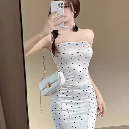 French-Style Pure Desire Sexy Strapless Dress with Polka Dots, Summer Sleeveless Short Dress 1013 Sexy Style