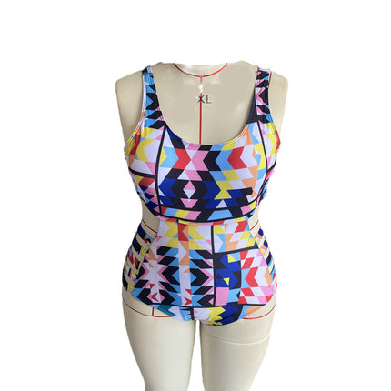 Cross-border new European and American women's plus size one-piece swimsuit printed plate with sexy AliExpress and fat bikini swimsuit