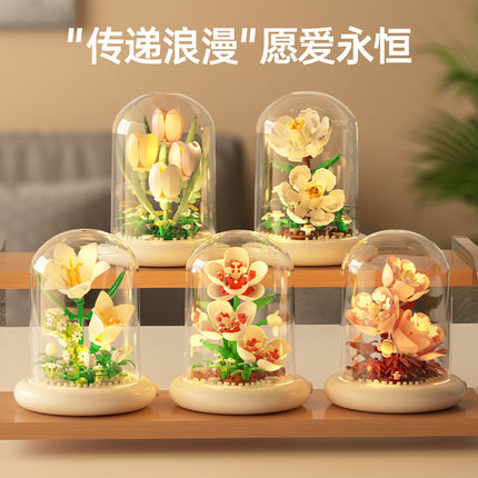 Cross-border Compatible Lego Eternal Flower Blocks Flower Sunflower Rose Potted Children's Assembled Toy Women's Ornament Gift