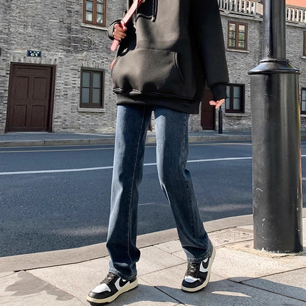 Blue Grey Straight Leg Jeans Women's Trendy All-match New High Waist Slim Look Casual Narrow Pile Smoke Tube Long Pants