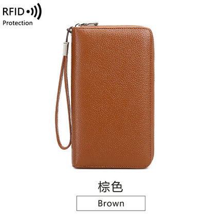 Cross-border new RFID anti-theft brush leather wallet multi-card long money clip head layer cowhide large capacity clutch