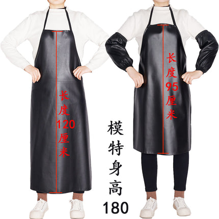 Leather Waterproof Apron Oil-proof Kitchen Neck PU Household Adult Barbecue Leather Bib for Men and Women Lengthened Thickened Bib