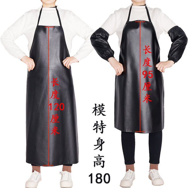 Leather Waterproof Apron Oil-proof Kitchen Neck PU Household Adult Barbecue Leather Bib for Men and Women Lengthened Thickened Bib