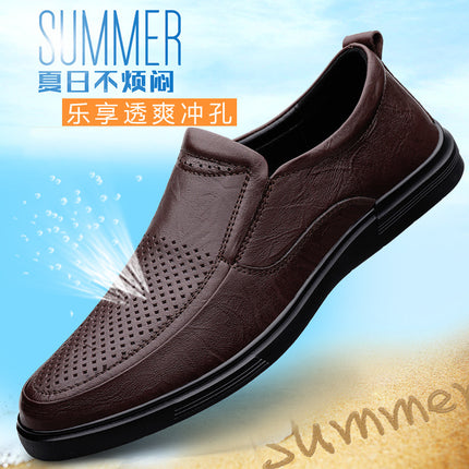 Cross-border plus size Business Casual Leather Shoes Men's Flat Driving Shoes Slip-on Lazy Shoes Middle-aged Four Seasons Cowhide Men's Shoes