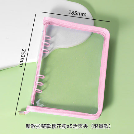 Japanese A5 Transparent Loose-leaf Black Glitter Zipper 6-hole Notebook Ins Style Star Chaser Ledger PVC Case