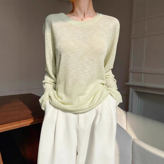 Spring and Autumn New Pullover Loose Lazy Long Sleeve Design Thin Sunscreen Knitted Blouse Women's T-Shirt Outer Top