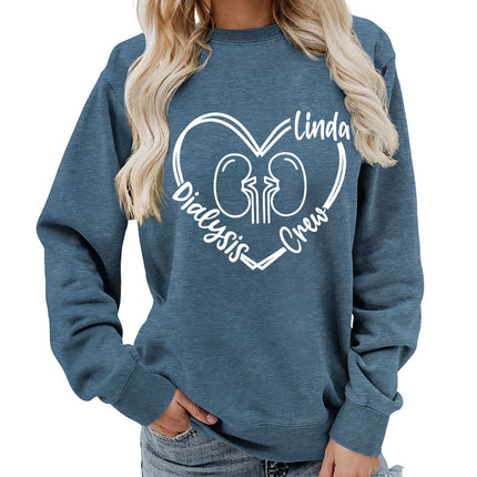 Foreign trade supply dialysis love printing round neck women's coat sweater foreign trade supply autumn and winter coat leisure