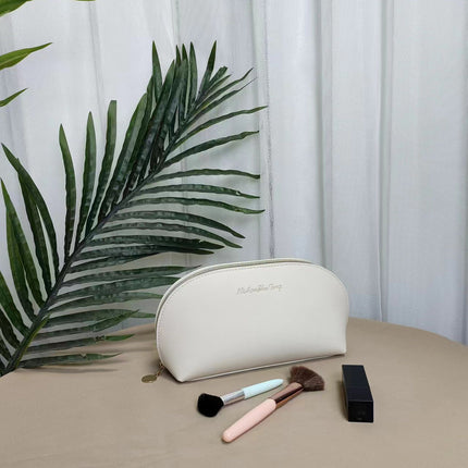 New Semicircular Pu Cosmetic Bag, High-End Fashionable Leather Women's Clutch Bag, Portable Large-Capacity Cosmetics Bag