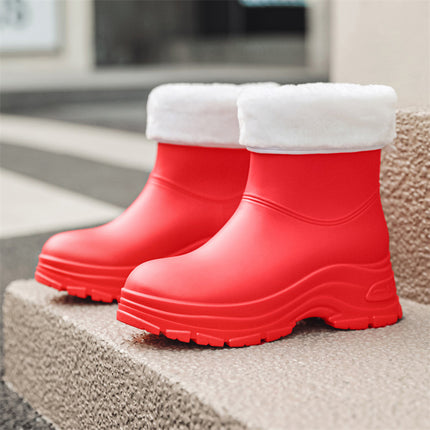 Cross-Border Korean Style Women's Waterproof Anti-Slip Rain Boots with Cotton to Keep Warm and Increase Wear-Resistant Rubber Shoes for Outdoor Camping Rain Boots Foreign Trade