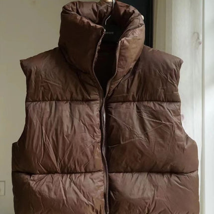 2023 New European and American Style Women's Light Down Cotton Vest Winter Collar Thickened Warm Short Vest