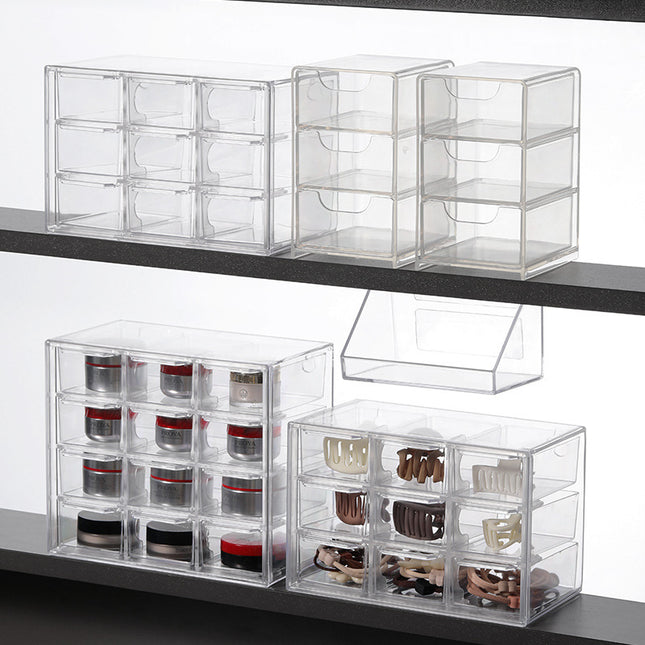 Mirror Cabinet Mini Drawer Box with Pull-Out Transparent Box Jewelry Classification Storage Box Storage Rack Multi-Specification Rice Wood Japanese Style