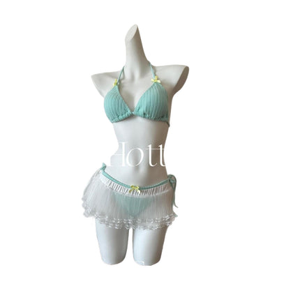 Source Manufacturer Sexy Whitening Swimsuit Yellow Small Breasts Small Breasts Push-Up Split Three-Point Strap Bikini Hot Spring