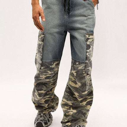 # OVDY Vintage Wash and Distressed Pants PROJECT G/R Stitching Camouflage Drawstring Tooling Denim Paratrooper Pants