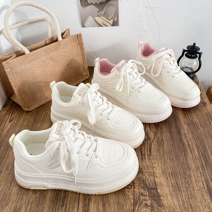 LZ6062 latex insole thick bottom leather small white shoes women's shoes 2025 spring new round toe board shoes casual shoes