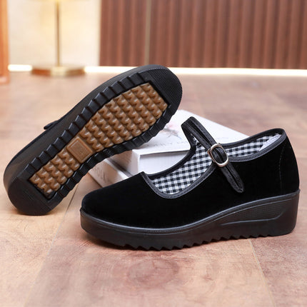 Old Beijing Cloth Shoes Women's Height Increasing Thick-soled Work Shoes Platform Sole Mother Women's Single Shoes Comfortable Non-slip Hotel Work Shoes
