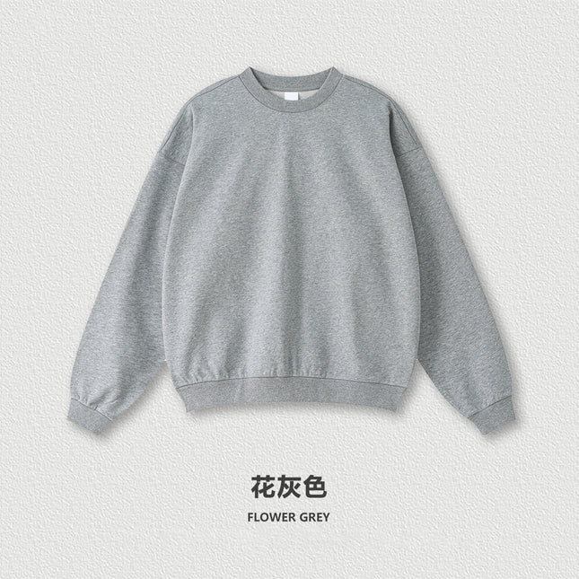 Men's 2025 Spring and Autumn High Quality Loose Solid Color Heavy Weight Terry 440g Drop Shoulder Basic Round Neck Sweatshirt for Men