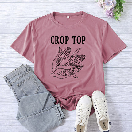 Cross-border Foreign Trade Amazon Crop Top Printed Short-sleeved Women's Summer Casual Loose Round Neck Casual All-match