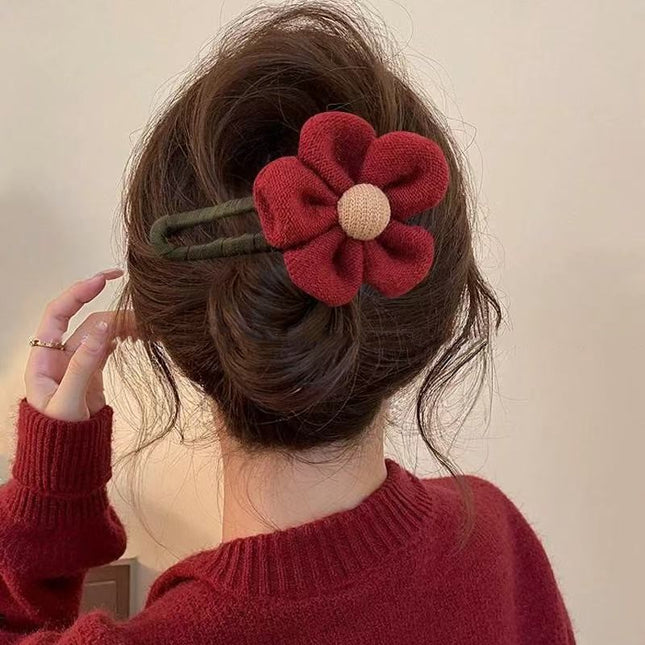 Autumn and Winter Korean Style Large Flower Hairclip Women's High-end Sense Back-of-the-Head Disc Hair Grab Clip Mori Style Fabric Duckbill Clip Headwear