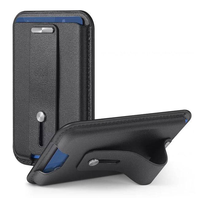 Foreign Trade Factory Strong Magnetic Leather Apple Magnetic Card Holder Card Case Mobile Phone Ring Holder Stand in Stock, Can Be Customized with Logo