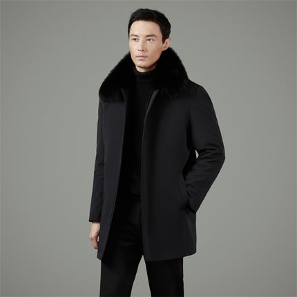 Winter Luxury Men's Nike Coat with Mink Fur Collar, Gold Mink Lining, Casual Middle-Aged Dad Jacket Coat