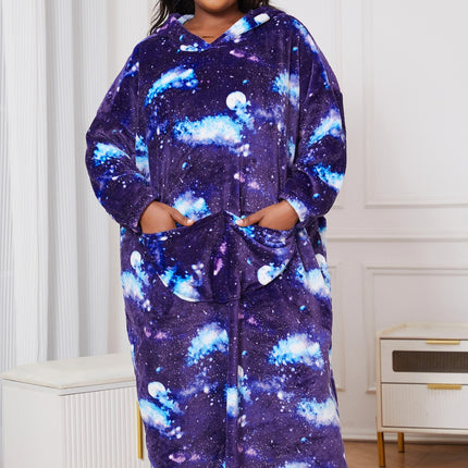 Cross-border Hot Sale Wholesale plus size Women Pajamas Flannel Hooded Starry Night Gown dress Pullover Home Clothes